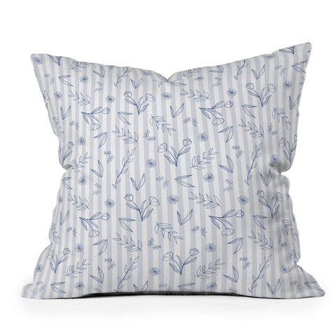 Menina Lisboa Striped Cottagecore Florals Outdoor Throw Pillow