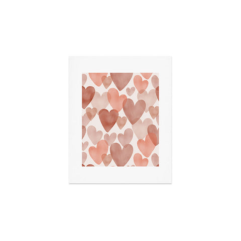 Menina Lisboa Watercolor Red Hearts Art Print