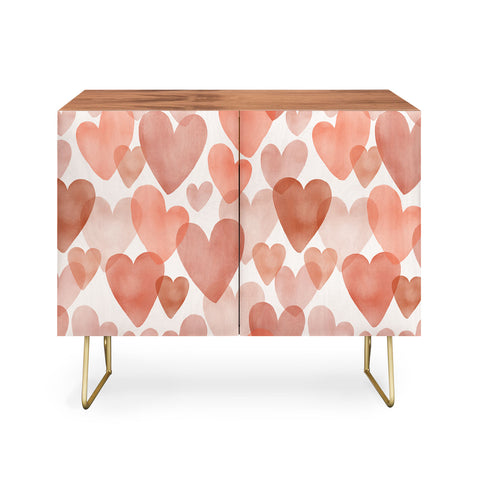 Menina Lisboa Watercolor Red Hearts Credenza