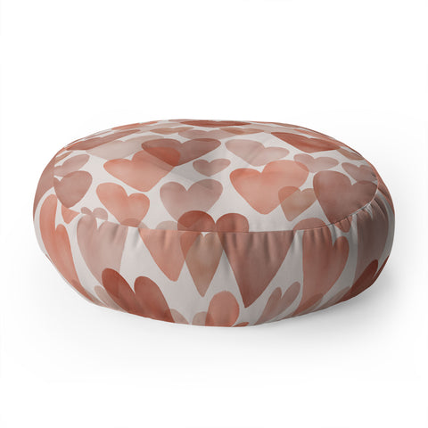 Menina Lisboa Watercolor Red Hearts Floor Pillow Round
