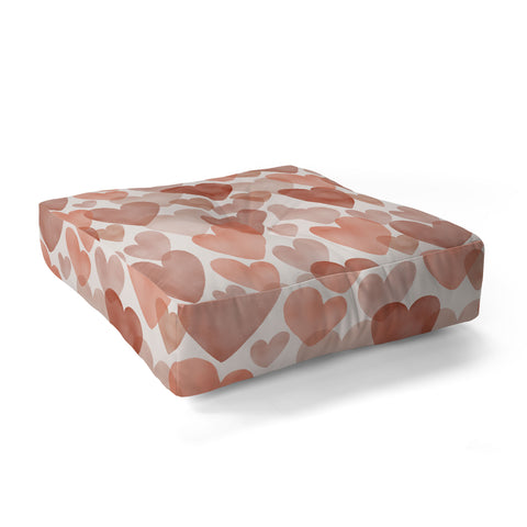 Menina Lisboa Watercolor Red Hearts Floor Pillow Square