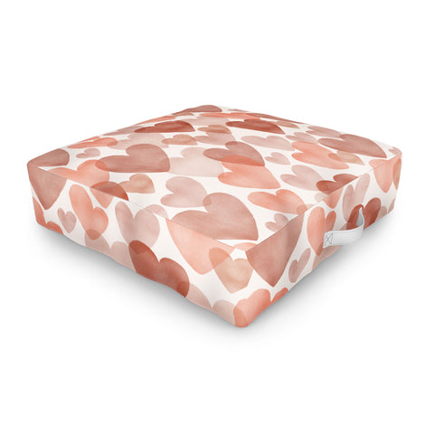 Menina Lisboa Watercolor Red Hearts Outdoor Floor Cushion