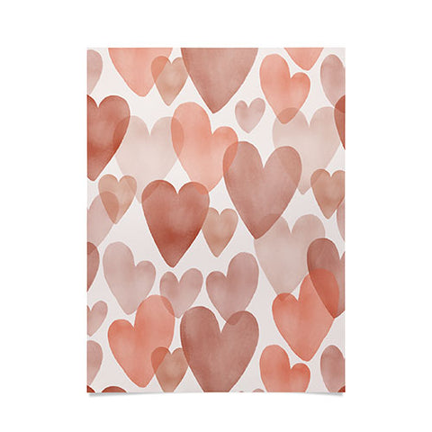 Menina Lisboa Watercolor Red Hearts Poster