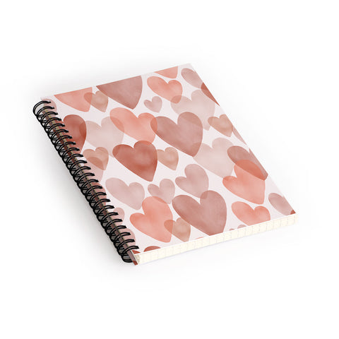 Menina Lisboa Watercolor Red Hearts Spiral Notebook