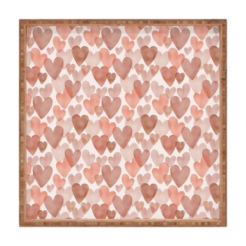 Menina Lisboa Watercolor Red Hearts Square Tray