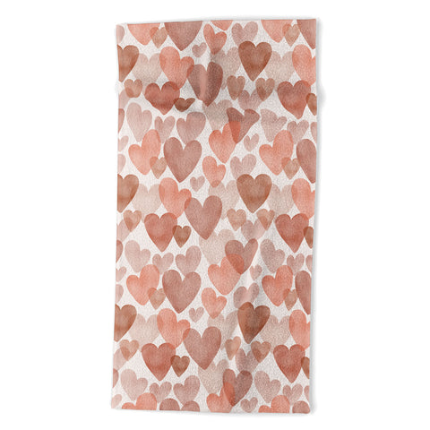 Menina Lisboa Watercolor Red Hearts Beach Towel
