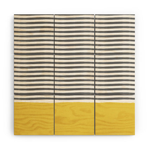 Menina Lisboa Watercolour Stripes Mustard Wood Wall Mural