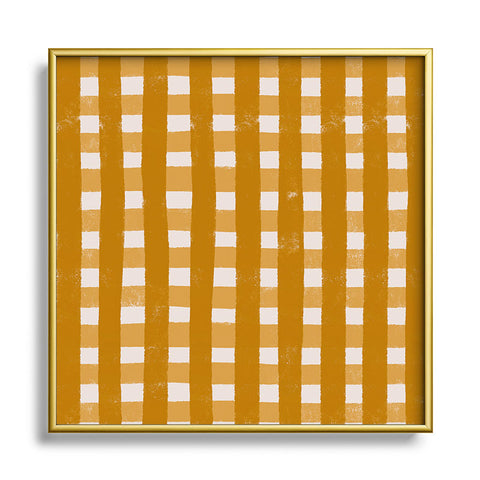 Menina Lisboa Yellow Checkers Square Metal Framed Art Print