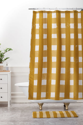 Menina Lisboa Yellow Checkers Shower Curtain And Mat