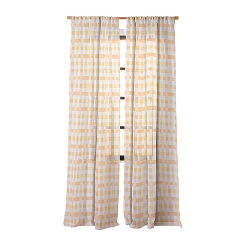 Menina Lisboa Yellow Pink Gingham Sheer Window Curtain