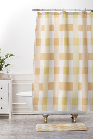 Menina Lisboa Yellow Pink Gingham Shower Curtain And Mat