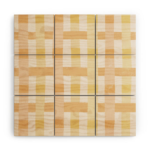 Menina Lisboa Yellow Pink Gingham Wood Wall Mural