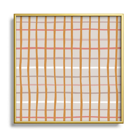 Menina Lisboa Yellow Pink Stripes Square Metal Framed Art Print