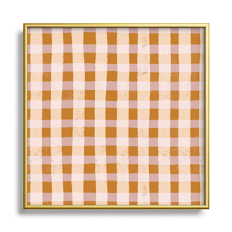 Menina Lisboa Yellow Pink Vichy Square Metal Framed Art Print