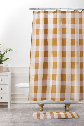Menina Lisboa Yellow Pink Vichy Shower Curtain And Mat