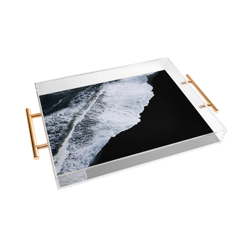 Michael Schauer Waves crashing on a black sand beach Acrylic Tray