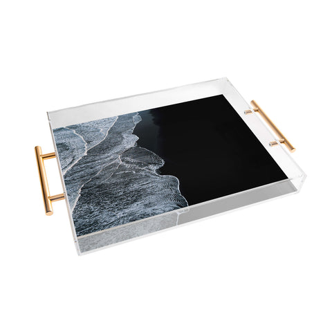 Michael Schauer Waves on a black sand beach Acrylic Tray