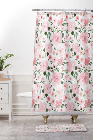 Michelle Mospens Blush Pink Floral Blooms Shower Curtain And Mat
