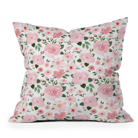 Michelle Mospens Blush Pink Floral Blooms Throw Pillow