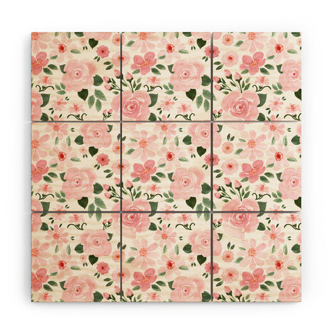 Michelle Mospens Blush Pink Floral Blooms Wood Wall Mural