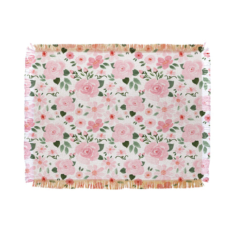 Michelle Mospens Blush Pink Floral Blooms Throw Blanket