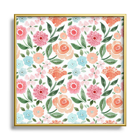 Michelle Mospens Just Peachy Floral Blooms Square Metal Framed Art Print
