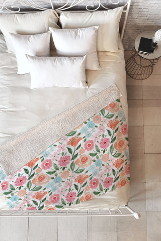 Michelle Mospens Just Peachy Floral Blooms Fleece Throw Blanket