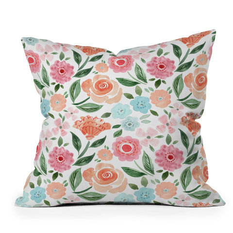 Michelle Mospens Just Peachy Floral Blooms Outdoor Throw Pillow