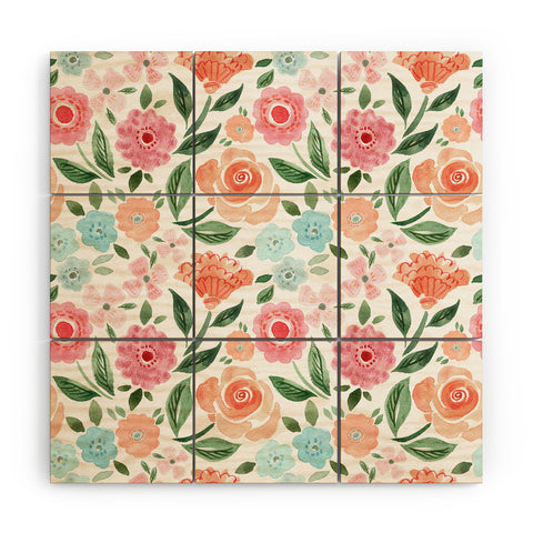 Michelle Mospens Just Peachy Floral Blooms Wood Wall Mural