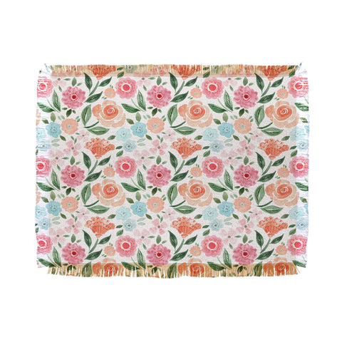 Michelle Mospens Just Peachy Floral Blooms Throw Blanket