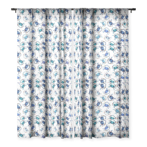 Michelle Mospens Watercolor Blue Crab Sheer Window Curtain