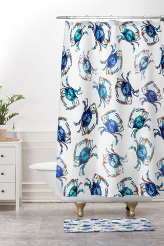 Michelle Mospens Watercolor Blue Crab Shower Curtain And Mat