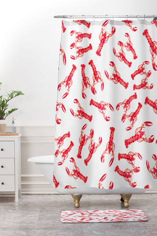 Michelle Mospens Watercolor Lobster Shower Curtain And Mat