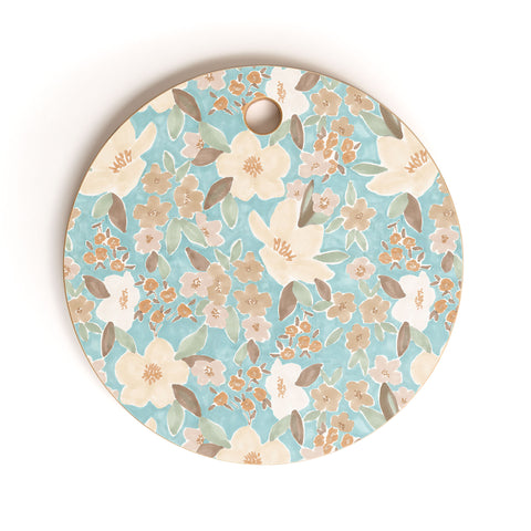 Mieken Petra Designs Ditsy Marker Florals Turquois Cutting Board Round