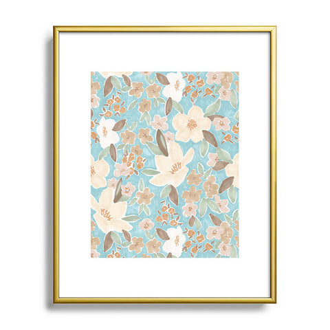 Mieken Petra Designs Ditsy Marker Florals Turquois Metal Framed Art Print