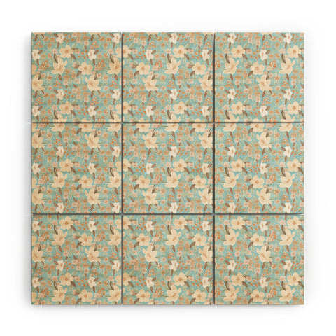 Mieken Petra Designs Ditsy Marker Florals Turquois Wood Wall Mural