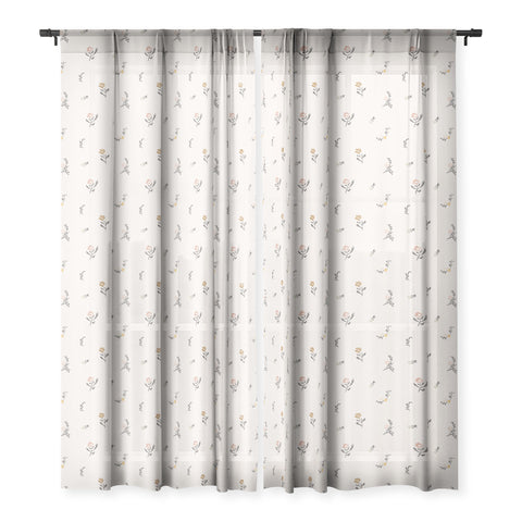 Mieken Petra Designs Sweet Pea Ditsy Floral Pink Sheer Window Curtain
