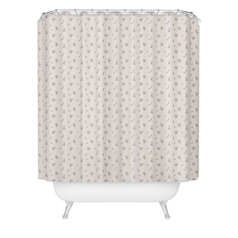 Mieken Petra Designs Sweet Pea Ditsy Floral Pink Shower Curtain