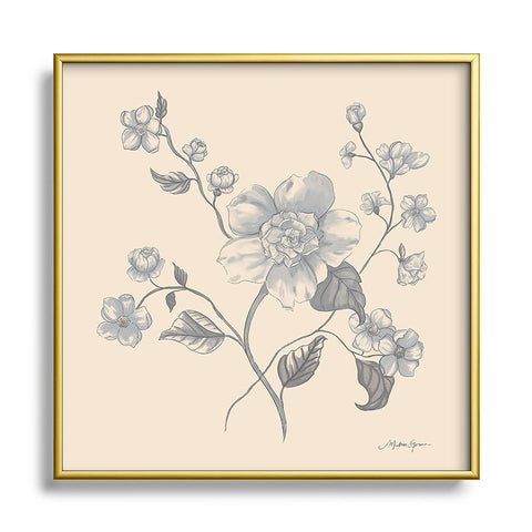 Mieken Petra Designs Vintage Blue Floral Square Metal Framed Art Print
