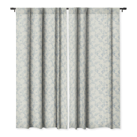 Mieken Petra Designs Vintage Toile Floral Blue Blackout Window Curtain