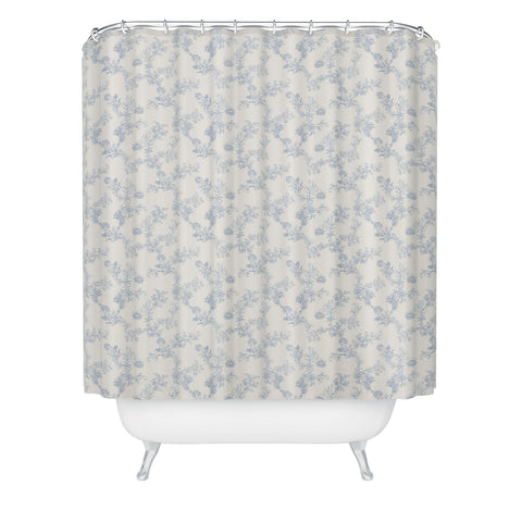 Mieken Petra Designs Vintage Toile Floral Blue Shower Curtain
