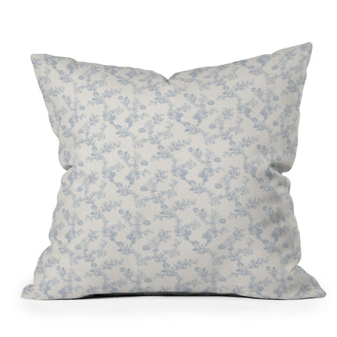 Mieken Petra Designs Vintage Toile Floral Blue Outdoor Throw Pillow