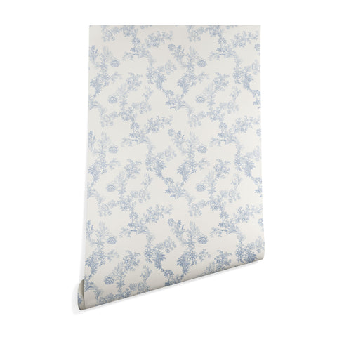 Mieken Petra Designs Vintage Toile Floral Blue Wallpaper