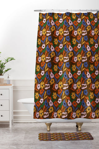 Miho Abstract floral pattern Shower Curtain And Mat