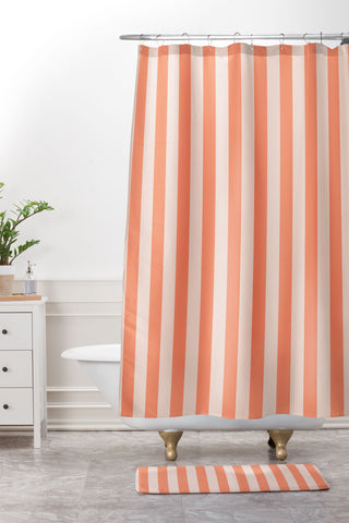 Miho baby orange stripe Shower Curtain And Mat