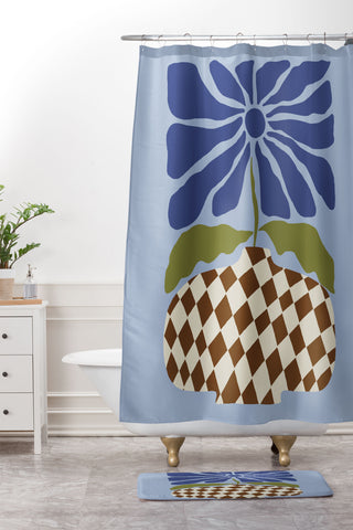 Miho Big blooming flowerpot Shower Curtain And Mat