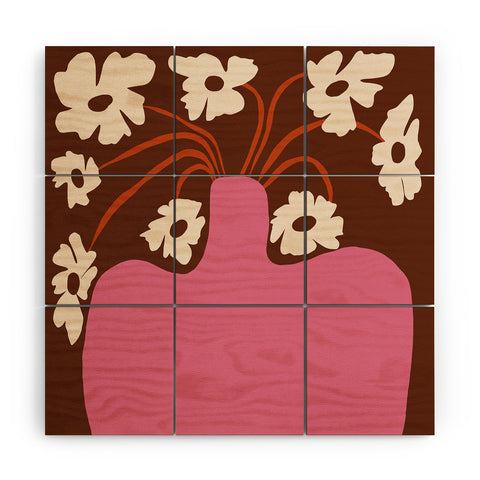 Miho Big pot with flower Wood Wall Mural