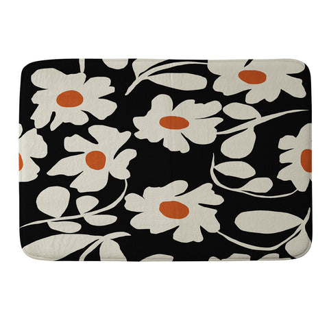 Miho Black and white floral I Memory Foam Bath Mat