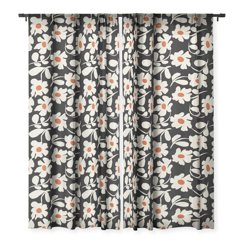 Miho Black and white floral I Sheer Window Curtain