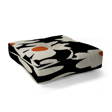 Miho Black and white floral I Floor Pillow Square